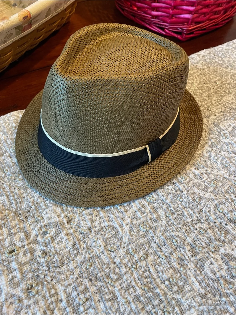 Milani Olive Straw Trilby with Black & Cream Band - Picture 2 of 8